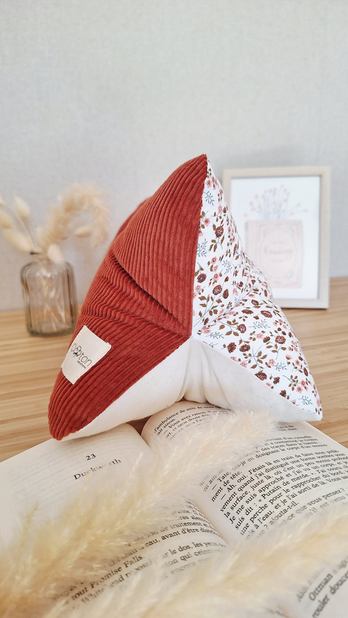 Coussin de lecture ergonomique artisanal - Coton biologique, fait main, pour lire sans douleur