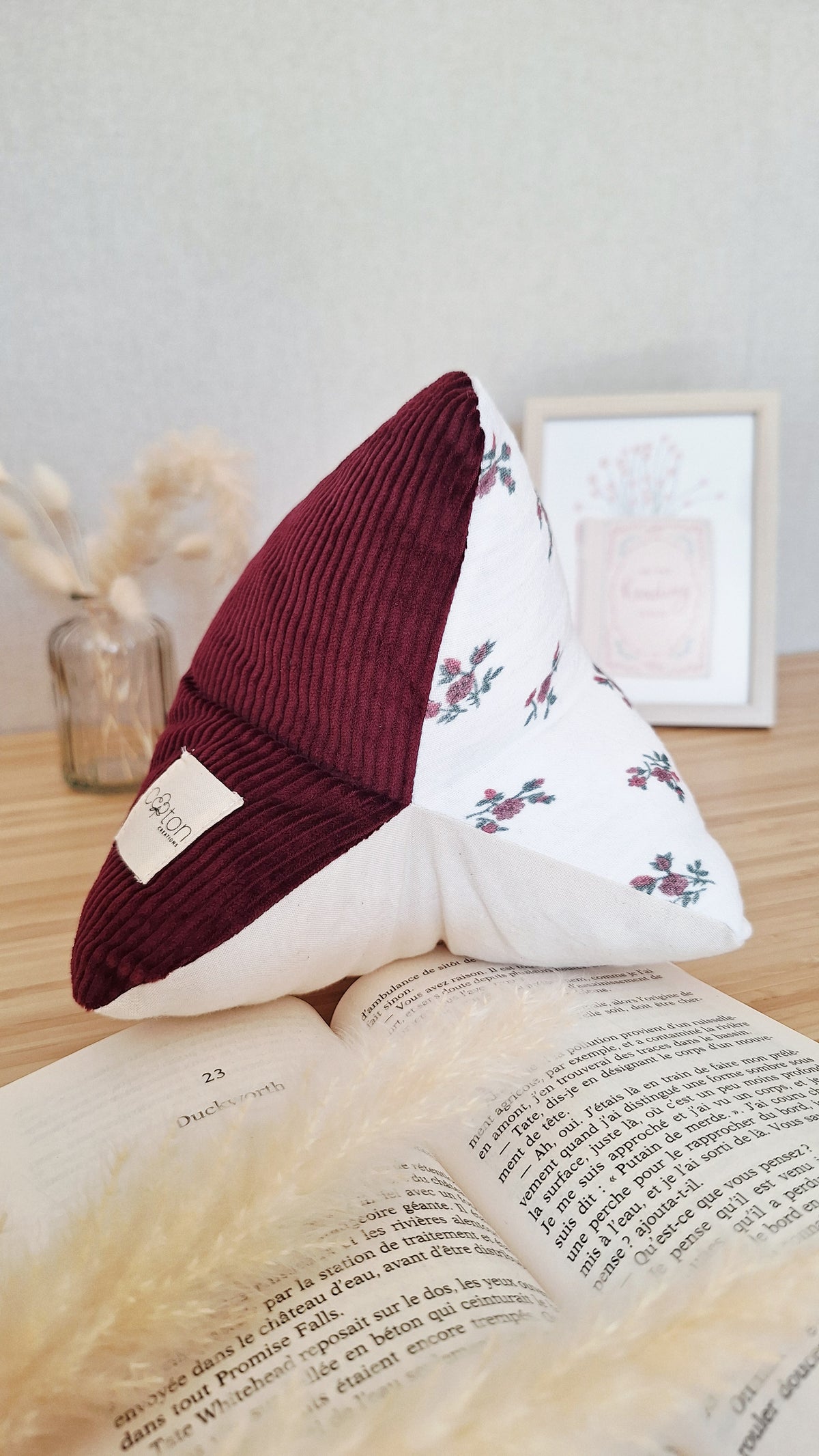 Coussin de lecture ergonomique artisanal - Coton biologique, fait main, pour lire sans douleur