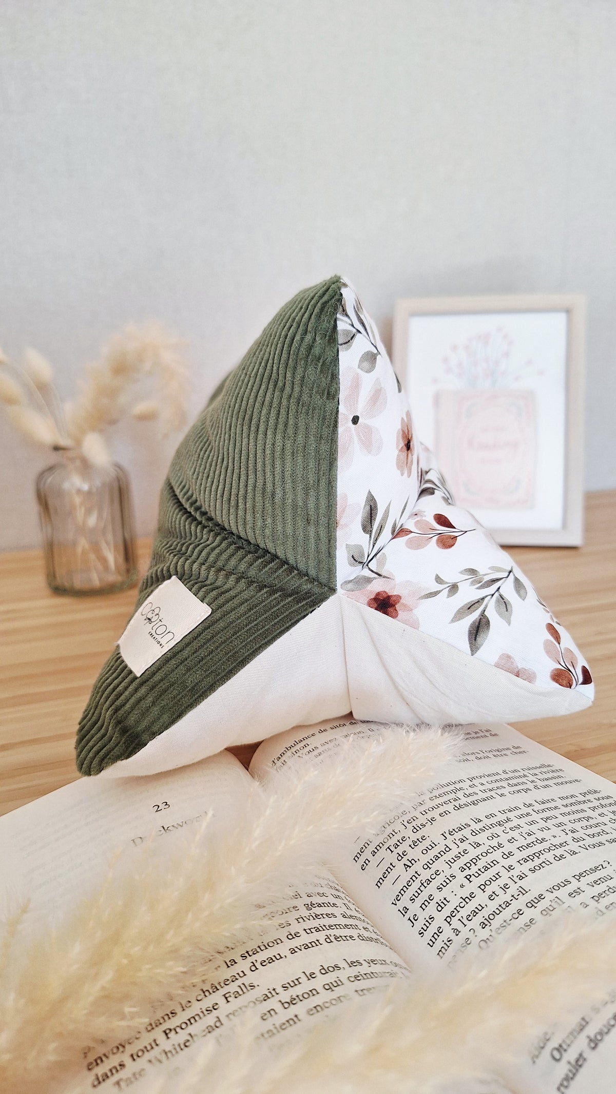 Coussin de lecture ergonomique artisanal - Coton biologique, fait main, pour lire sans douleur