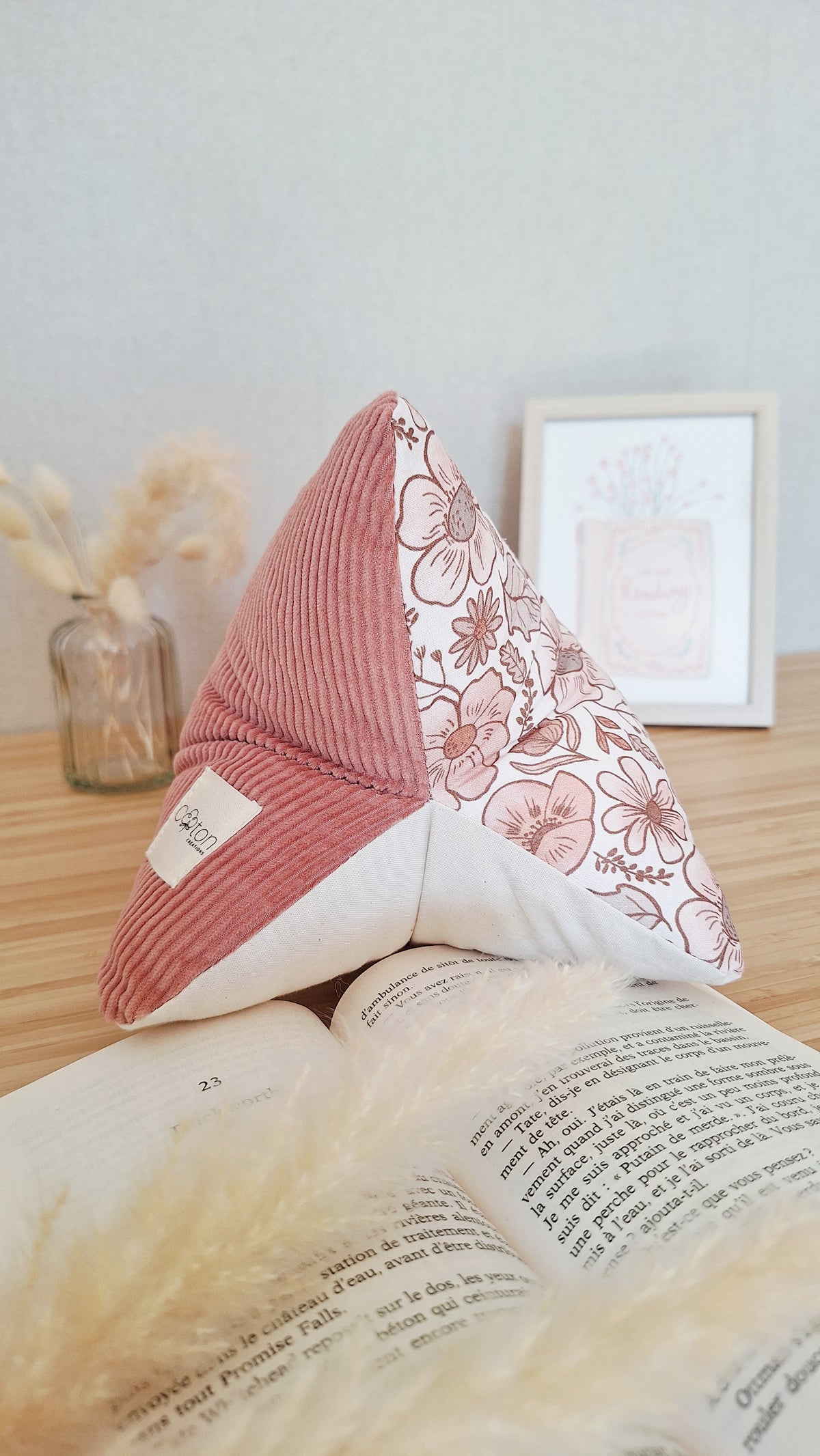 Coussin de lecture ergonomique artisanal - Coton biologique, fait main, pour lire sans douleur