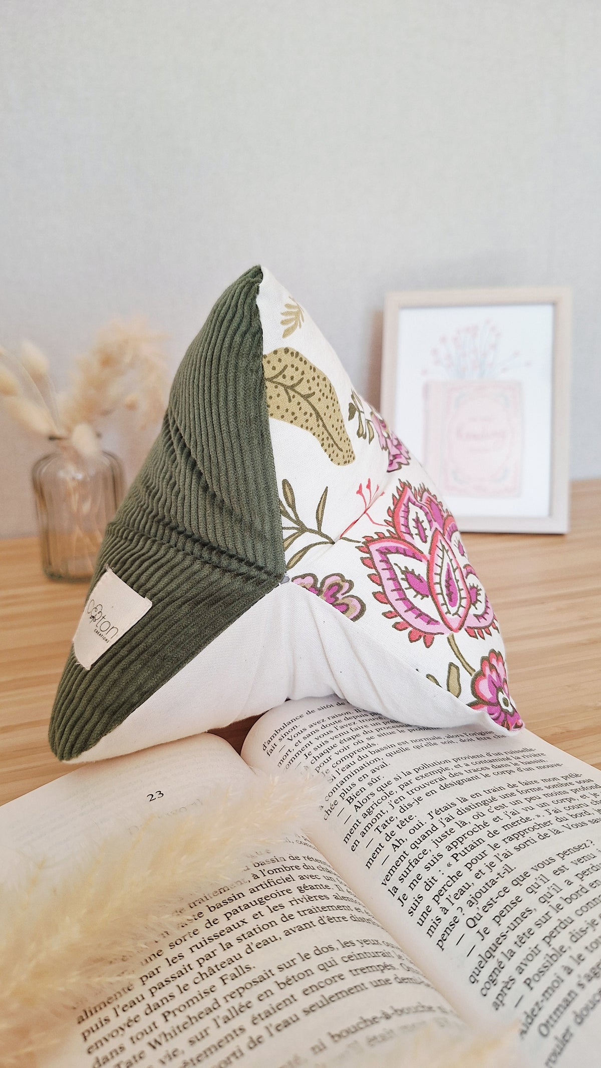 Coussin de lecture ergonomique artisanal - Coton biologique, fait main, pour lire sans douleur