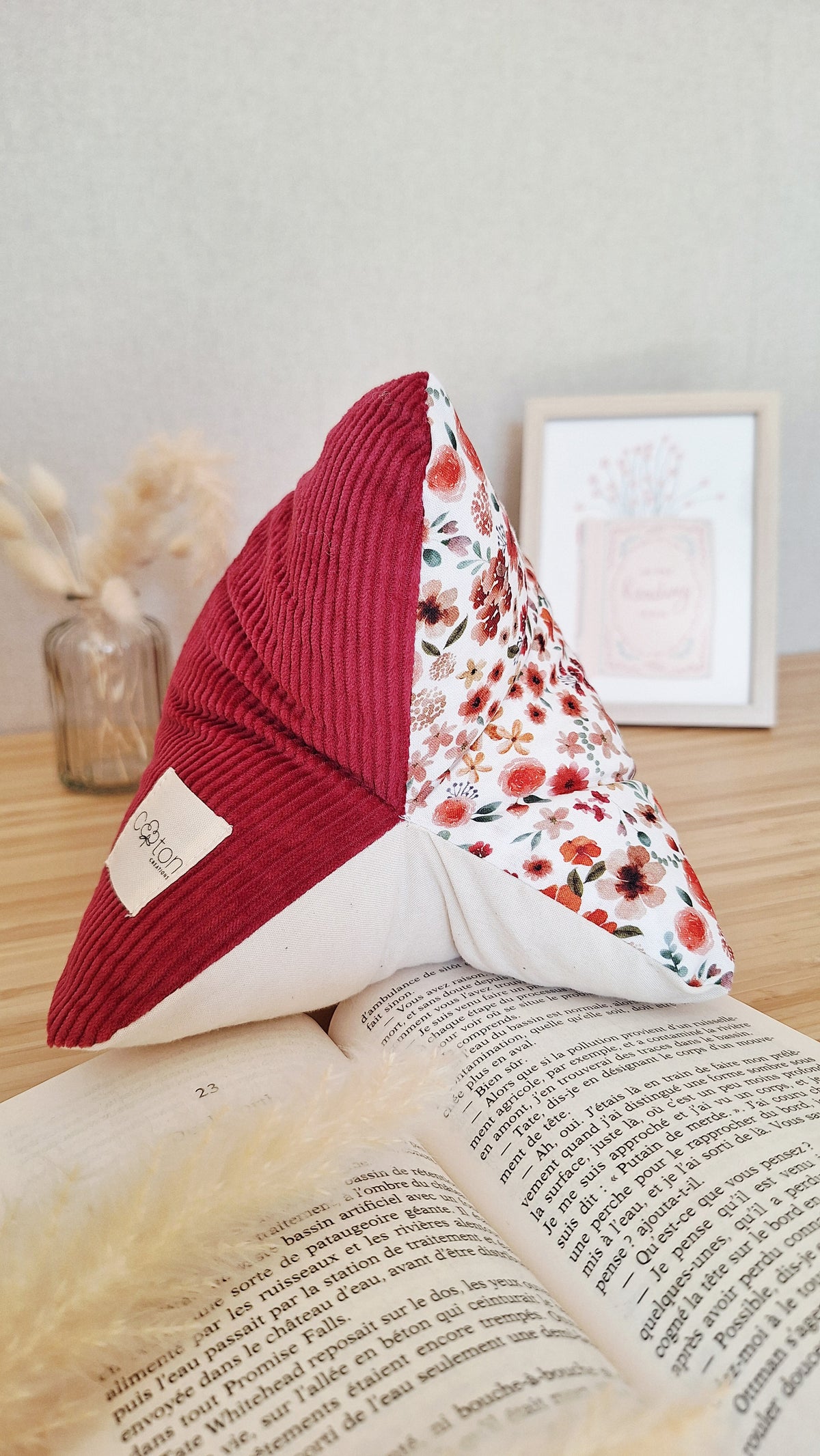 Coussin de lecture ergonomique artisanal - Coton biologique, fait main, pour lire sans douleur