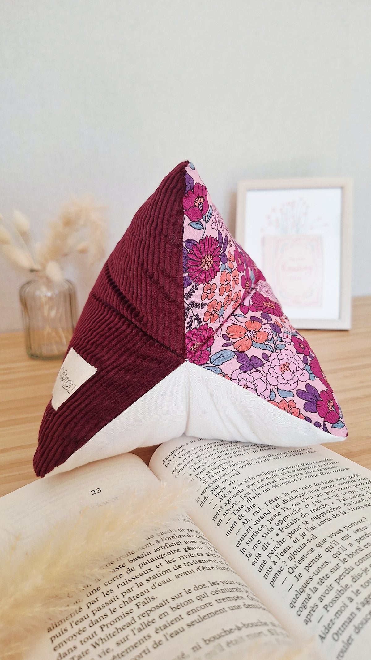 Coussin de lecture ergonomique artisanal - Coton biologique, fait main, pour lire sans douleur